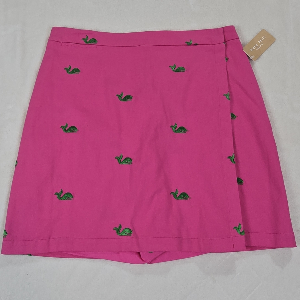 Preppy Kate Hill Hot Pink Skort with Green Embroidered Swans